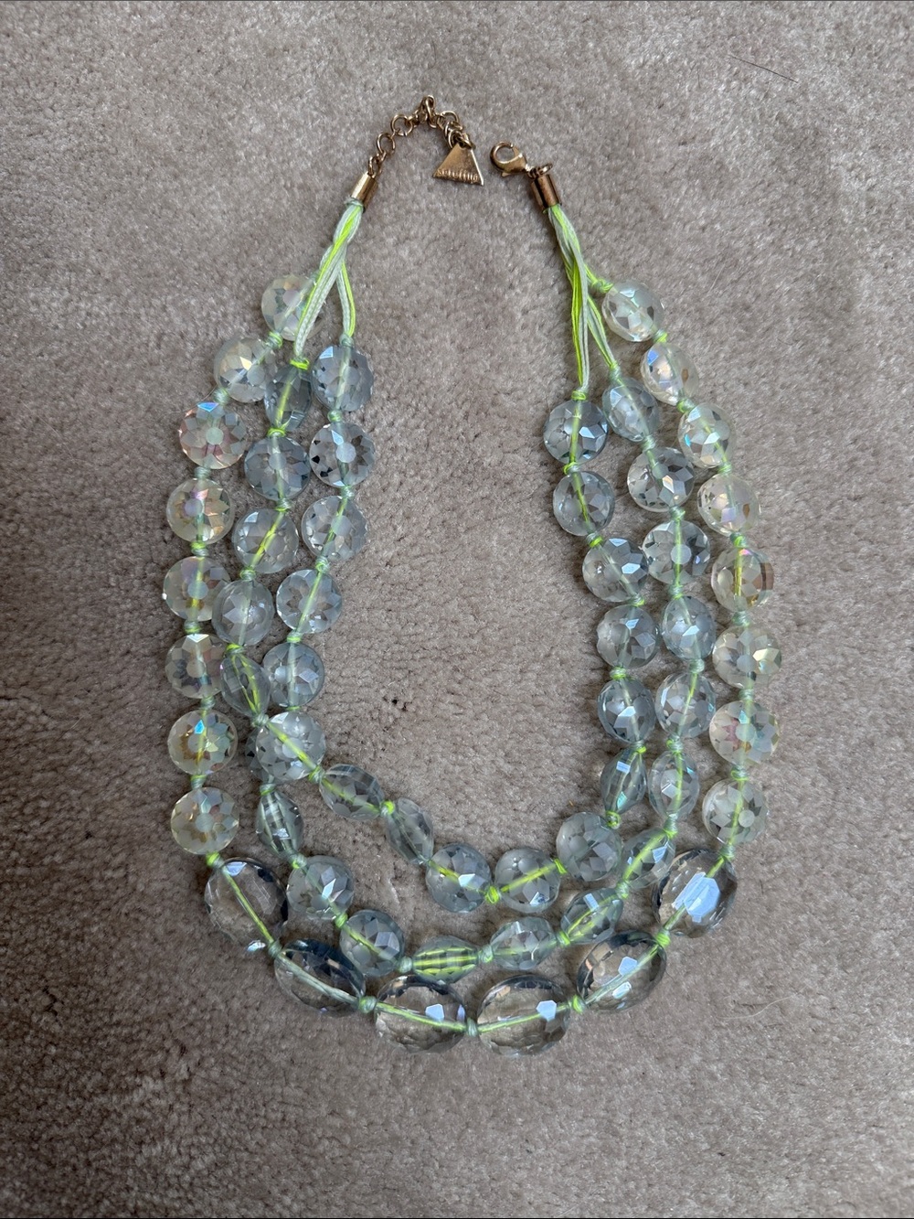 Multi-Strand Iridescent Bead Necklace with Neon Yellow Accents